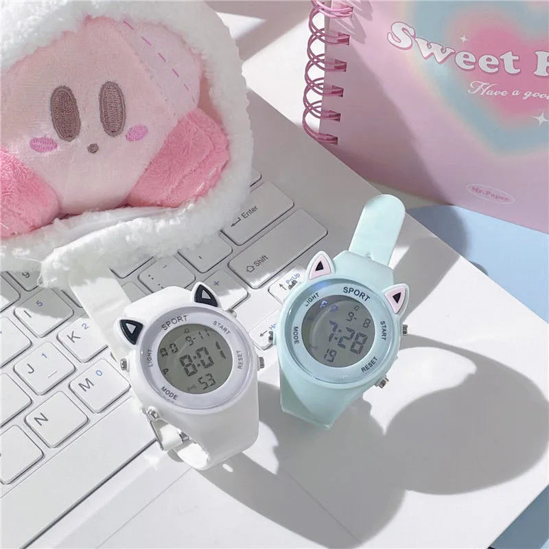 【Watch + Bracelet】Cat Ear Children's Silicone   Multi Functional Sports Electronic  Unicorn Bracelet Set